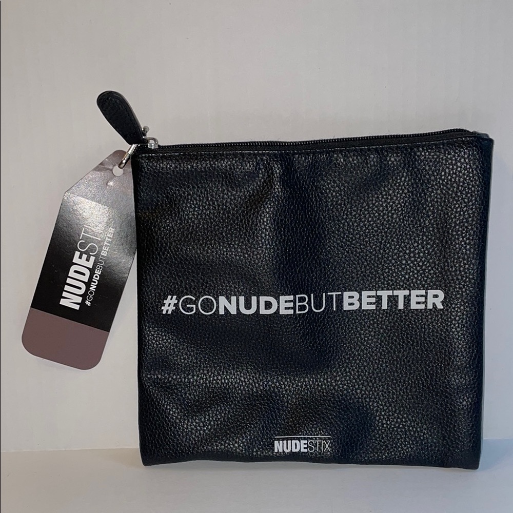 NudeStix Black Faux Vegan Leather Makeup & Accessories Travel Bag Pouch